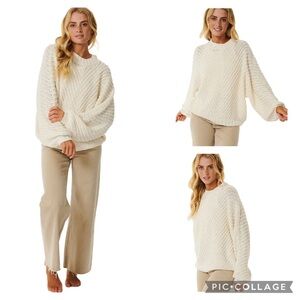 Rip Curl Classic Ivory Surf Knit Crewneck Dolman Sleeve Sweater Size XS